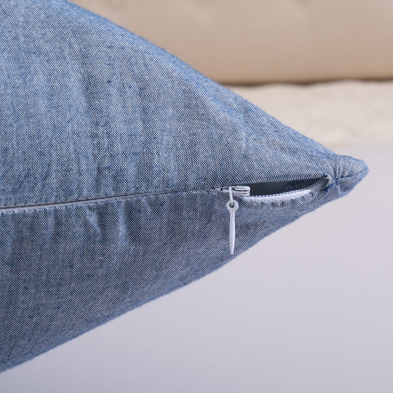 Evolive 100% Cotton Pre-Washed Melange Blue Body Pillow Cover/Case 21"x 54" with Zipper Closure (Blue, 21"x54") - Image 3